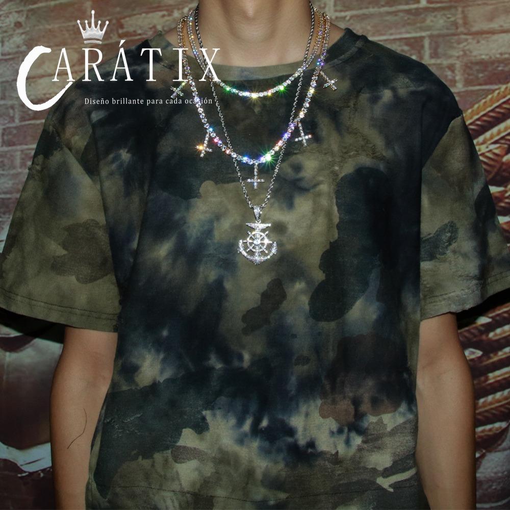 CARÁTIX Hip Hop Iced Out 1-Row CZ Tennis Chain Necklace with 5 CZ Cross Pendants – Luxury Jewelry for Men & Women