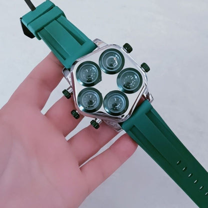 Multi-Time Zone Big Face Watch Silicone Couple Band | Caratix