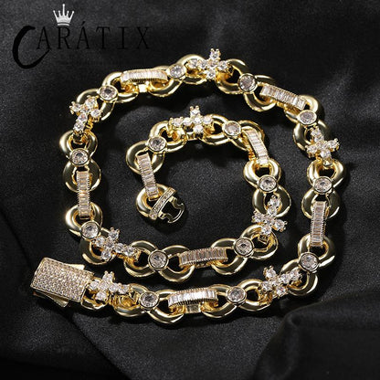 CARÁTIX Infinity Cross 8-Shape Link Chain Choker Necklace – Iced Out CZ Hip Hop Jewelry for Men & Women