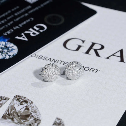 925 Silver Sphere Moissanite Hip Hop Stud Earrings Unisex - CaratixJewelry