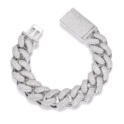 CARÁTIX 18mm Iced Out Cuban Link Chain Necklace – 3 Row CZ Rhombus Hip Hop Bling Jewelry for Men | Rapper Gift - CaratixJewelry
