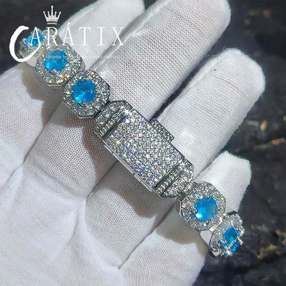 CARÁTIX -Luxury 12MM Colorful  Zircon Tennis Chain Bracelet Shiny CZ Silver plated Women's Fashion Jewelry Bangle Couple Valentine's Day Gift for Men & Girls & Boys Mothers' Day Gift #Springtok