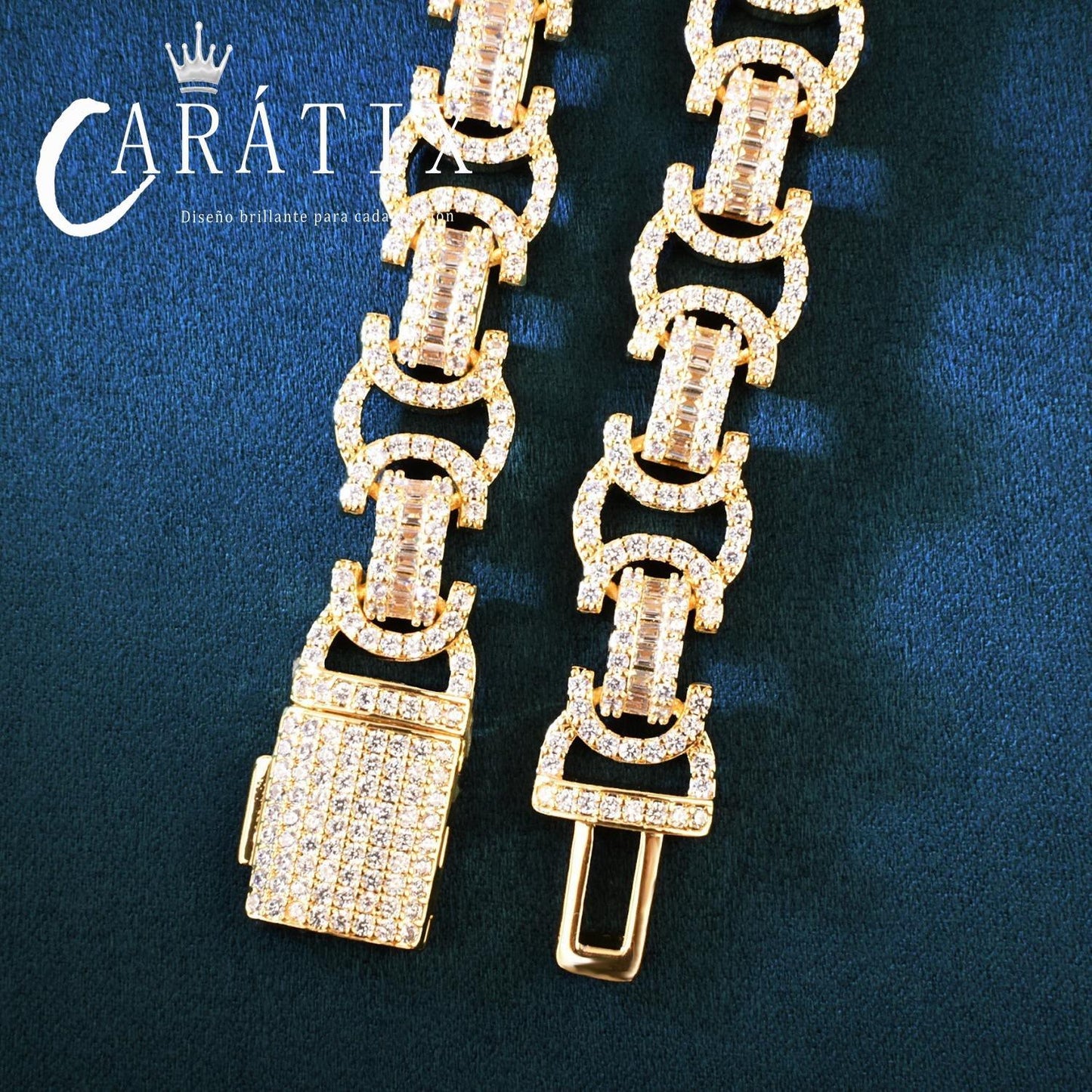 CARÁTIX 13mm Double C Chino Link Chain Necklace – Iced Out Hip Hop Cuban Chain Jewelry for Men | Creative Bling Design