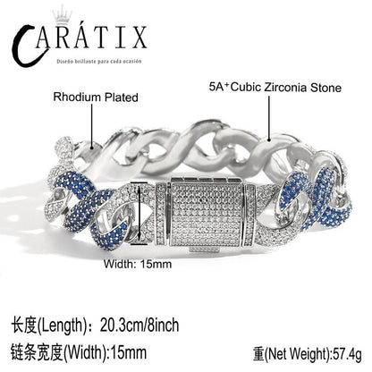 CARÁTIX Blue & White Two Tone Cuban Chain | 5A+ CZ Iced Out Infinity Hip Hop Necklace for Men