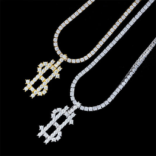 S925 Sterling Silver Moissanite Dollar Sign Pendant | Iced Out Money Charm | Caratix