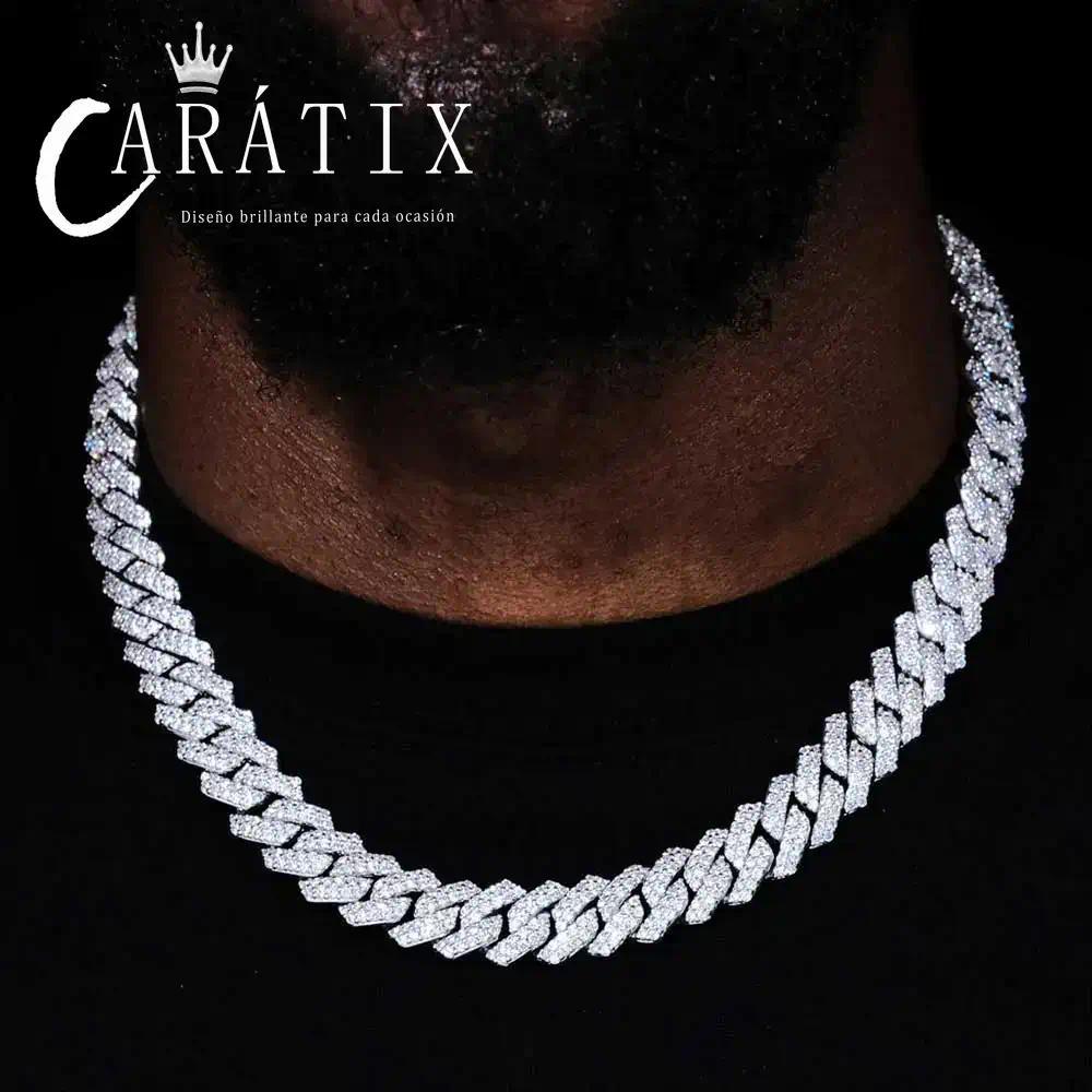 CARÁTIX – 14mm Rhombus Cuban Link Chain Necklace & Bracelet Set | Brass CZ Box Buckle Jewelry for Men