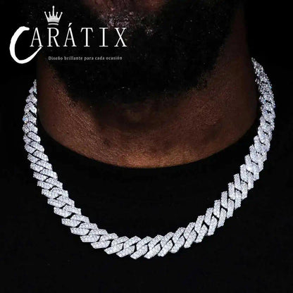 CARÁTIX – 14mm Rhombus Cuban Link Chain Necklace & Bracelet Set | Brass CZ Box Buckle Jewelry for Men