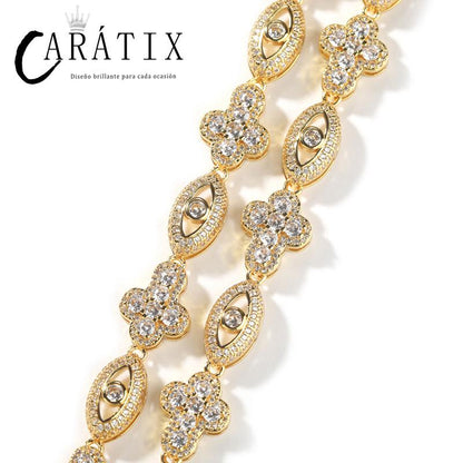 CARÁTIX Eyes & Cross Link Chain | 5A+ CZ Iced Out Hip Hop Bracelet Necklace for Men