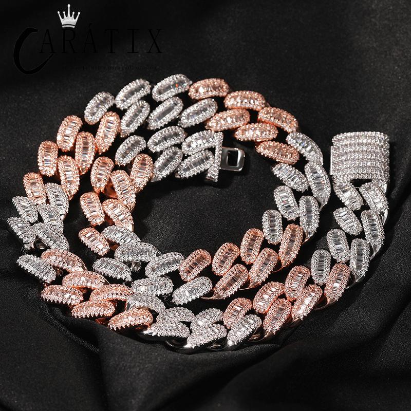 CARÁTIX 15mm Square CZ Cuban Chain | Claw Set Iced Out Hip Hop Necklace for Men (14"-20")