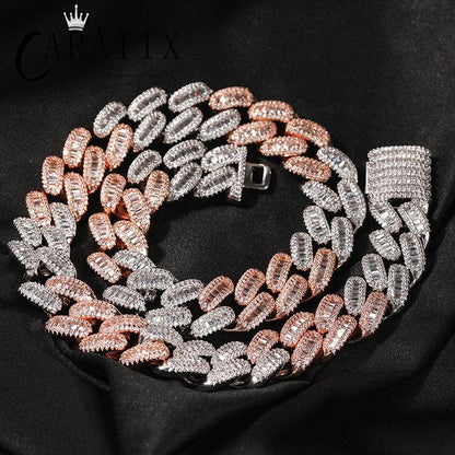 CARÁTIX 15mm Square CZ Cuban Chain | Claw Set Iced Out Hip Hop Necklace for Men (14"-20")