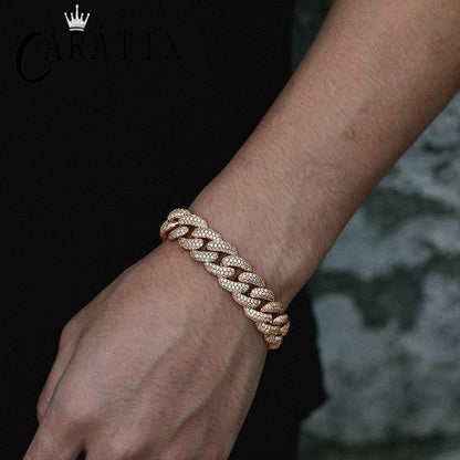 CARÁTIX 15mm Iced Out Cuban Link Chain Necklace – 3 Row Round CZ Hip Hop Bling Jewelry for Men | Rapper Gift