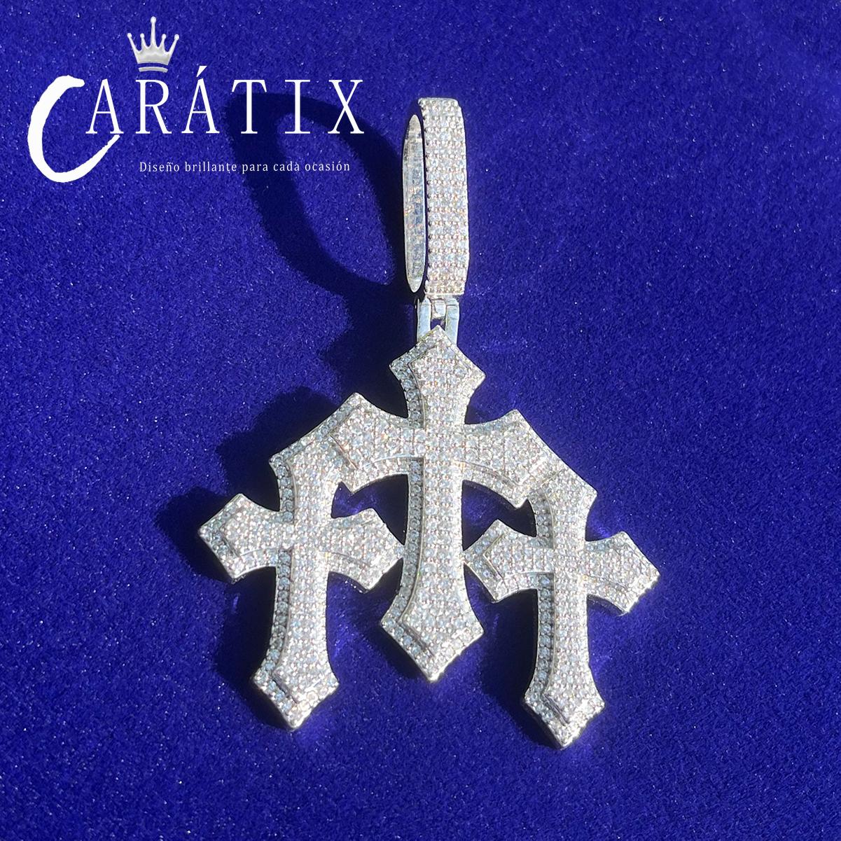 CARÁTIX Bubble Letter Iced Out Cross Pendant Necklace – White Copper CZ Hip Hop Jewelry for Women & Men