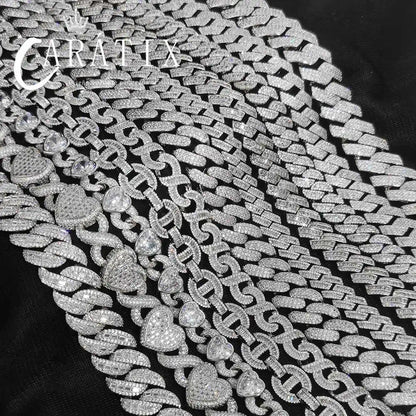 CARÁTIX – 15mm 4-Row Cuban Link Chain Necklace | White CZ Prong Hip Hop Jewelry for Men