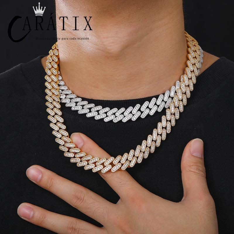 CARÁTIX – 14mm Solid Rhombus Cuban Miami Link Chain Necklace | 5A CZ Bling Iced Hip Hop Jewelry for Men