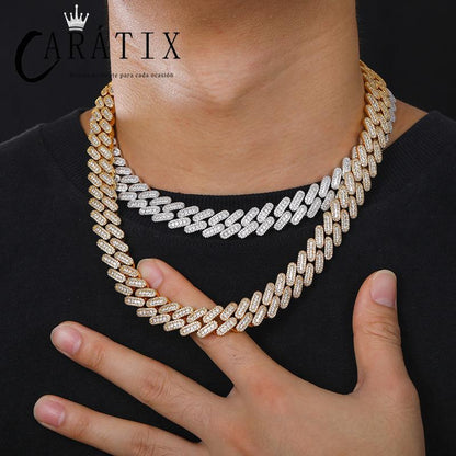 CARÁTIX – 14mm Solid Rhombus Cuban Miami Link Chain Necklace | 5A CZ Bling Iced Hip Hop Jewelry for Men