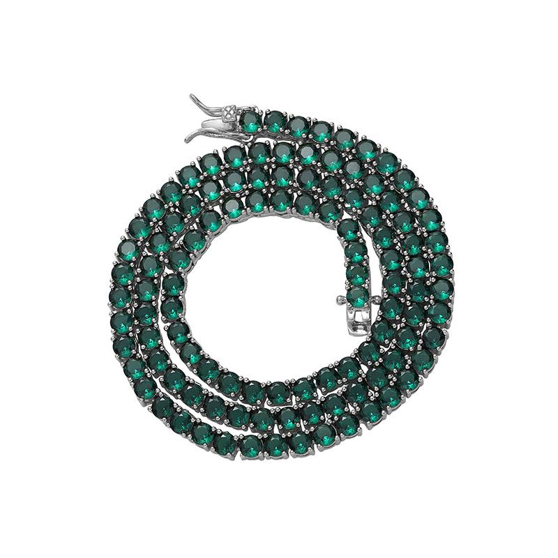 CARÁTIX - 4mm Hip Hop Green Zircon Set Bling Iced Out 1 Row CZ Stone Tennis Link Chain Chokers Necklaces for Men Women Rapper Jewelry Valentine's Day Gift for Men & Girls & Boys Mothers' Day Gift #Springtok