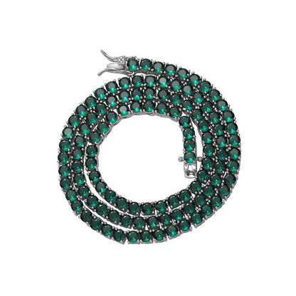 CARÁTIX - 4mm Hip Hop Green Zircon Set Bling Iced Out 1 Row CZ Stone Tennis Link Chain Chokers Necklaces for Men Women Rapper Jewelry Valentine's Day Gift for Men & Girls & Boys Mothers' Day Gift #Springtok