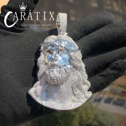 CARÁTIX -  Hip Hop Personality Inlaid Zircon Jesus Cuban Link Chain Men's Iced Out Pendant Necklace Fashion Versatile Trend Jewelry Accessories Valentine's Day Gift for Men & Girls & Boys Mothers' Day Gift #Springtok