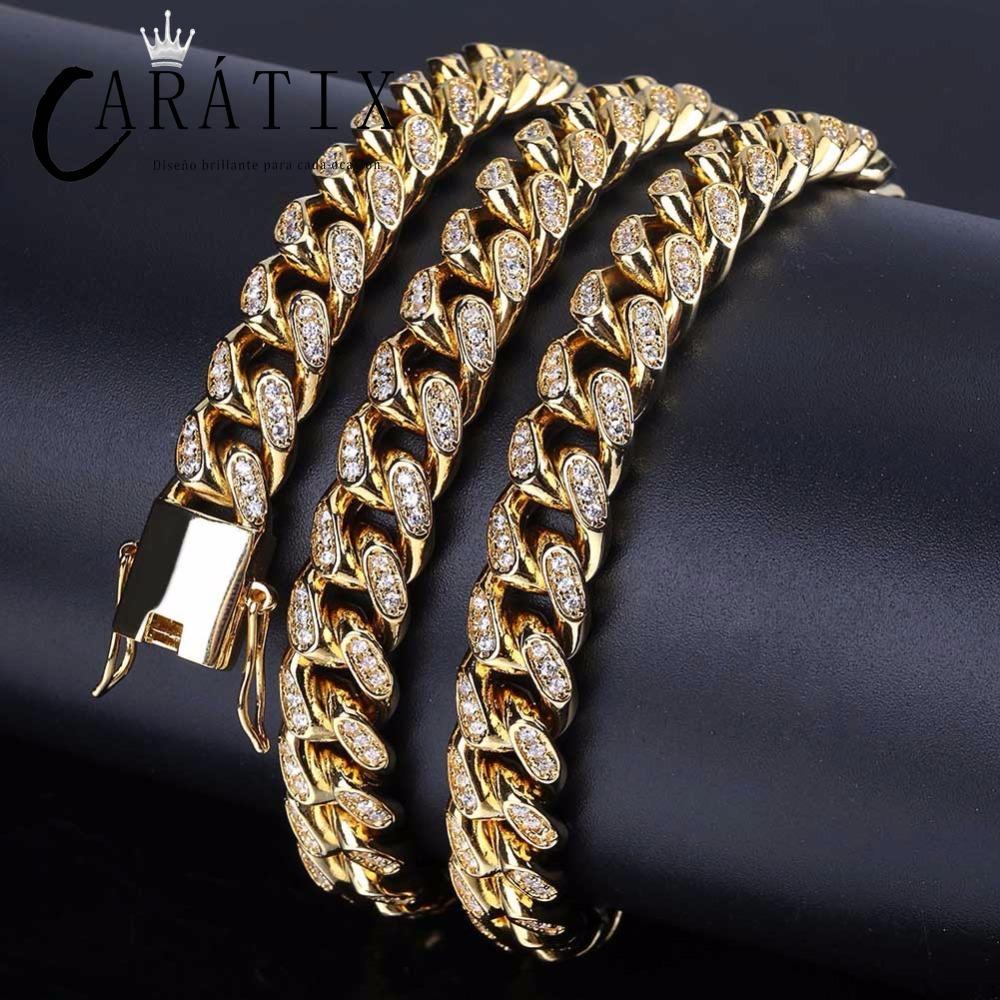 CARÁTIX 10MM Miami Cuban Chain Necklace – Iced Out Hip Hop Jewelry with Paved CZ Rhinestones for Men & Women