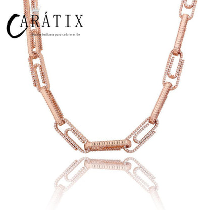 CARÁTIX AAA+ CZ Iced Out Pin Link Chain Necklace – Gold & Rose Hip Hop Bling Jewelry for Men & Women | Rapper Gift