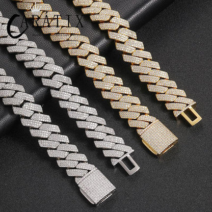 CARÁTIX 20mm 3-Row Rhombus Cuban Chain | CZ Iced Out Hip Hop Necklace for Men (7"–24")