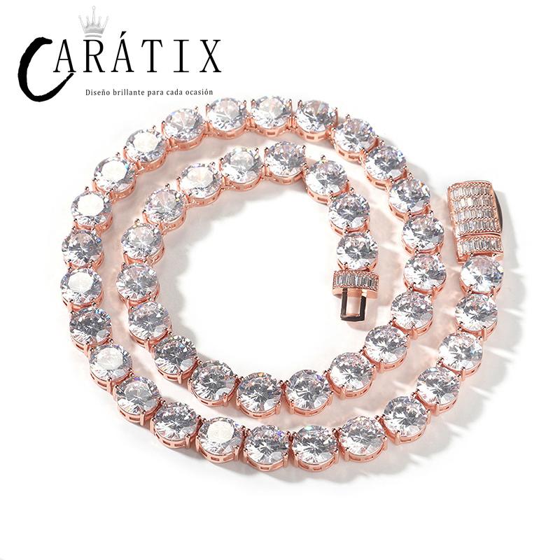 CARÁTIX - Hip Hop 3A+ CZ Stone Paved Bling Iced Out 10mm Tennis Link Chain Necklaces for Men Rapper Jewelry Golden Silver Color Valentine's Day Gift for Men & Girls & Boys Mothers' Day Gift #Springtok