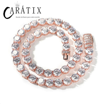 CARÁTIX - Hip Hop 3A+ CZ Stone Paved Bling Iced Out 10mm Tennis Link Chain Necklaces for Men Rapper Jewelry Golden Silver Color Valentine's Day Gift for Men & Girls & Boys Mothers' Day Gift #Springtok