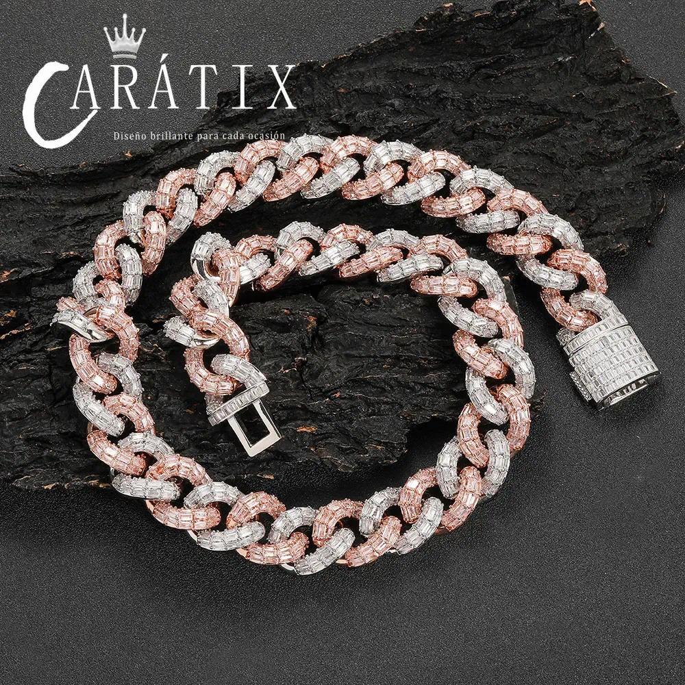 CARÁTIX - 21Mm Thick Cuban Link Chain Necklace Cubic Zirconia Women's T Square Cuban Chain Men Luxury Necklace Jewelry Valentine's Day Gift for Men & Girls & Boys Mothers' Day Gift #Springtok