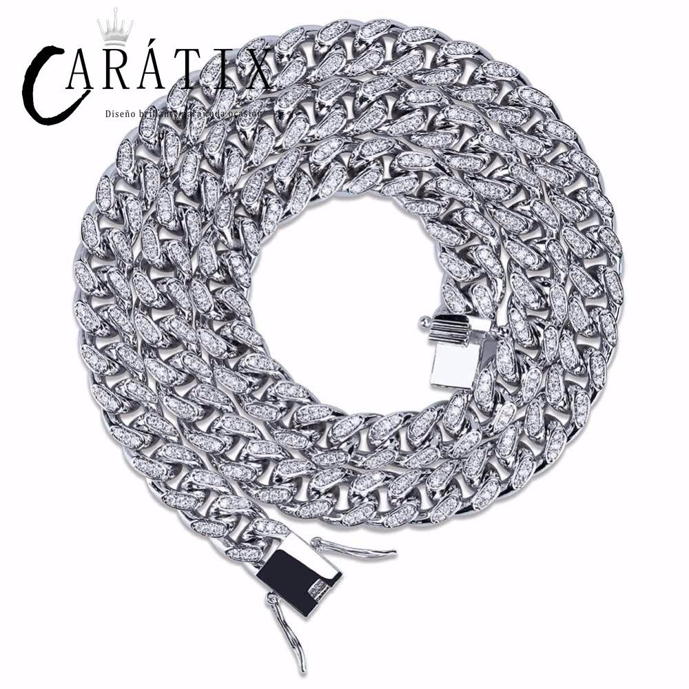 CARÁTIX 10MM Miami Cuban Chain Necklace – Iced Out Hip Hop Jewelry with Paved CZ Rhinestones for Men & Women
