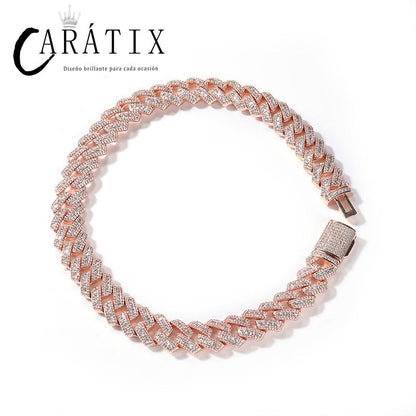 CARÁTIX 17mm Iced Out Cuban Link Chain Necklace – 5A CZ Claw Inlay Hip Hop Bling Jewelry for Men | Rapper Gift