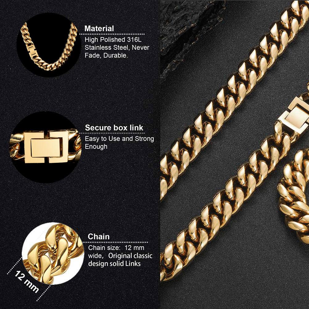 CARÁTIX - 2024 Fashion New Hip Hop Stainless Steel 18 k  Miami Cuban Link Chain Men Necklace Jewelry Valentine's Day Gift for Men & Girls & Boys Mothers' Day Gift #Springtok