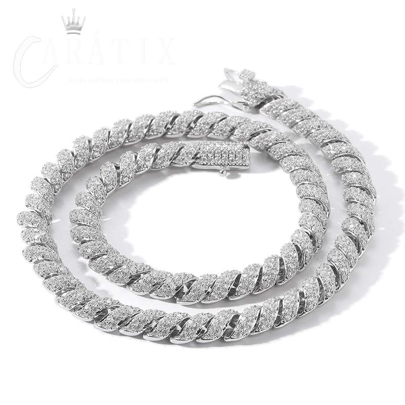 CARÁTIX 8mm Twist Link Chain Necklace – 3A+ CZ Iced Out Hip Hop Bling Jewelry for Men & Women | Unisex Rapper Gift