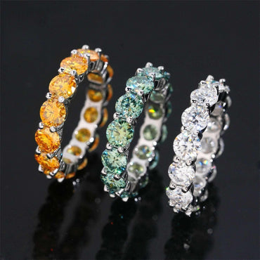 5mm Colored Moissanite Band Ring | S925 Silver Unisex Iced Out Hip Hop Jewelry - CaratixJewelry