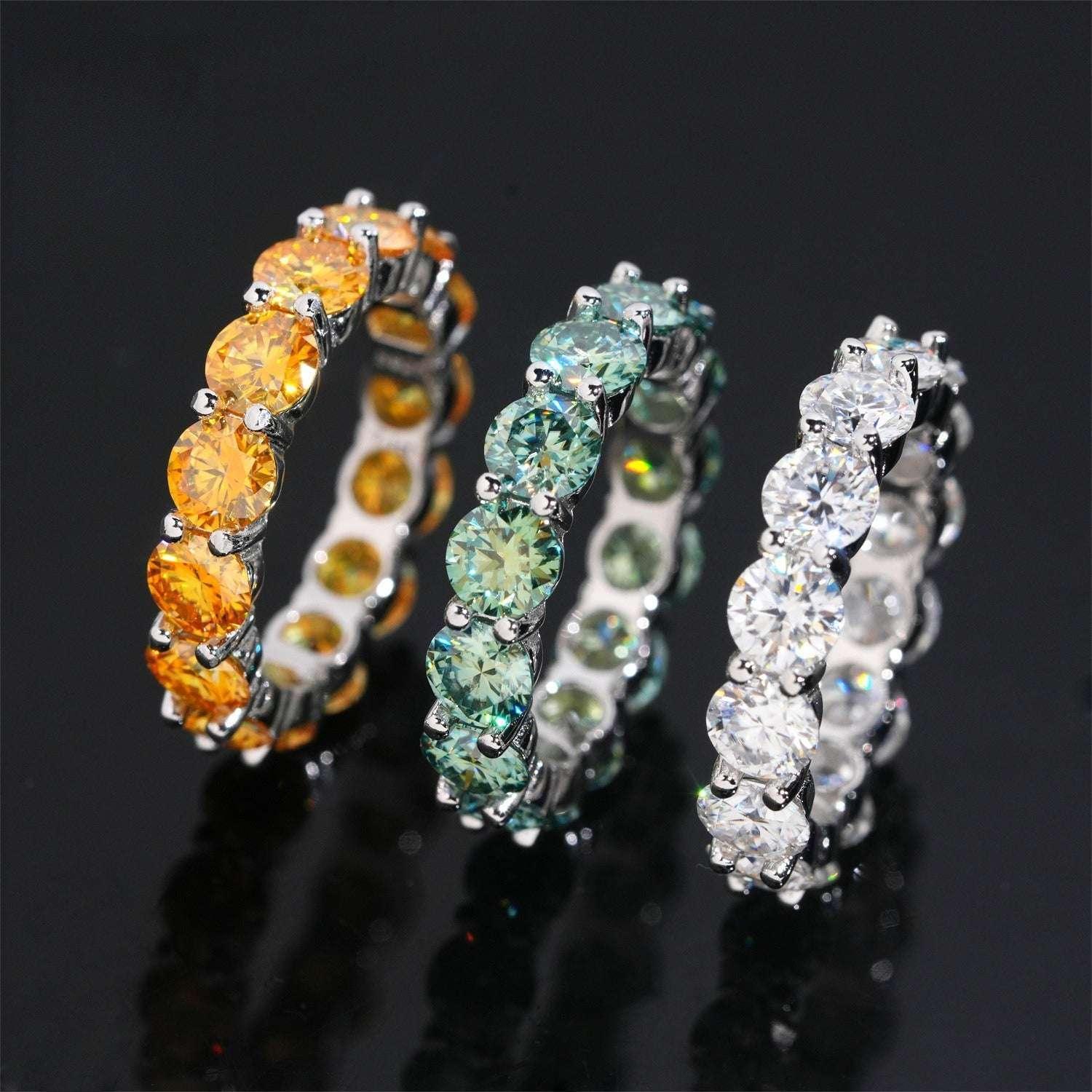 5mm Colored Moissanite Band Ring | S925 Silver Unisex Iced Out Hip Hop Jewelry - CaratixJewelry