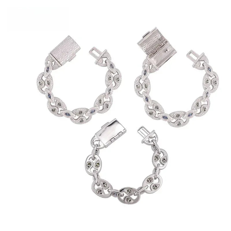 15mm Moissanite Eye Cuban Link Bracelet | S925 Silver Hip Hop Jewelry - CaratixJewelry