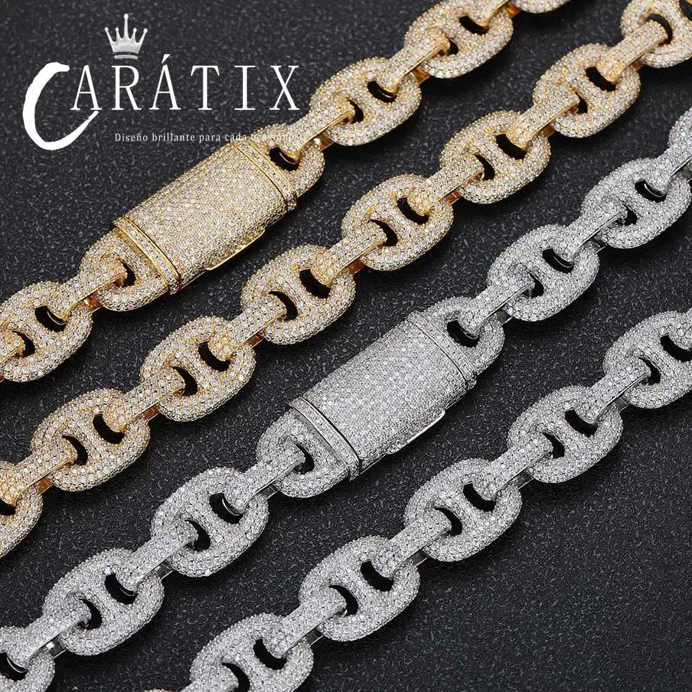 CARÁTIX 16mm Cuban Link Chain Necklace – CZ Iced Out Pig Nose Coffee Bean Hip Hop Jewelry for Women & Men | Gift