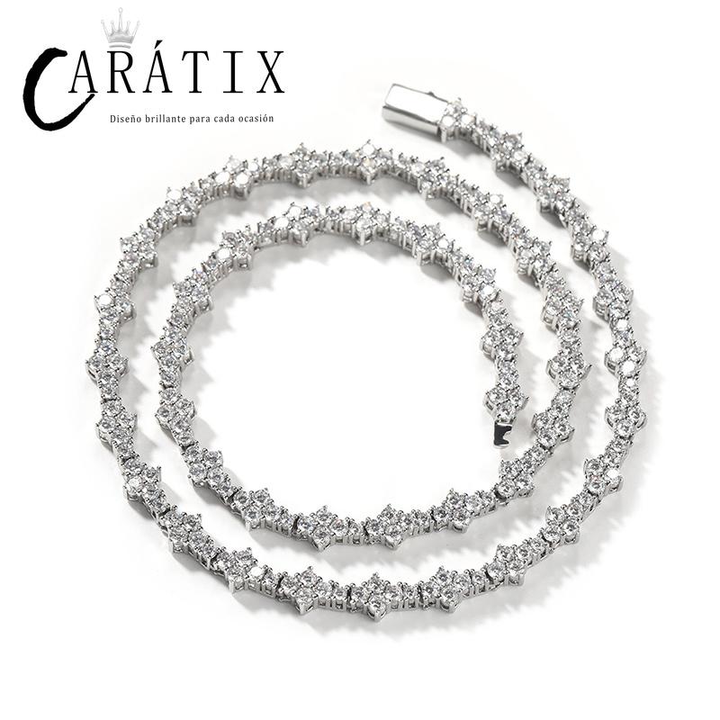 CARÁTIX 7-22" Plum Blossom Tennis Link Chain Choker Necklace – Iced Out Hip Hop Jewelry for Men & Women