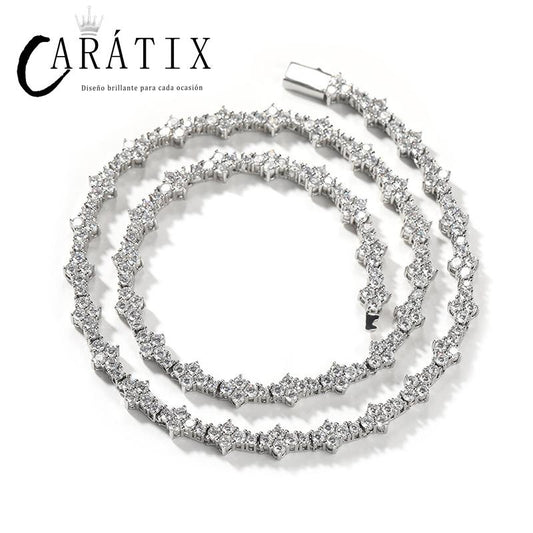 CARÁTIX 7-22" Plum Blossom Tennis Link Chain Choker Necklace – Iced Out Hip Hop Jewelry for Men & Women