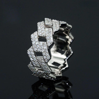 D-Color VVS Moissanite Cuban Link Ring | Unisex -Shape Iced Out Jewelry - CaratixJewelry