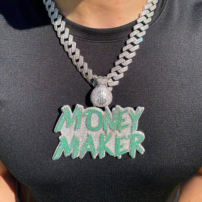 Money Bag Bail Two Tone Solid Iced Out Personalized Custom Name Necklace Pendant - Luxury Custom Jewelry