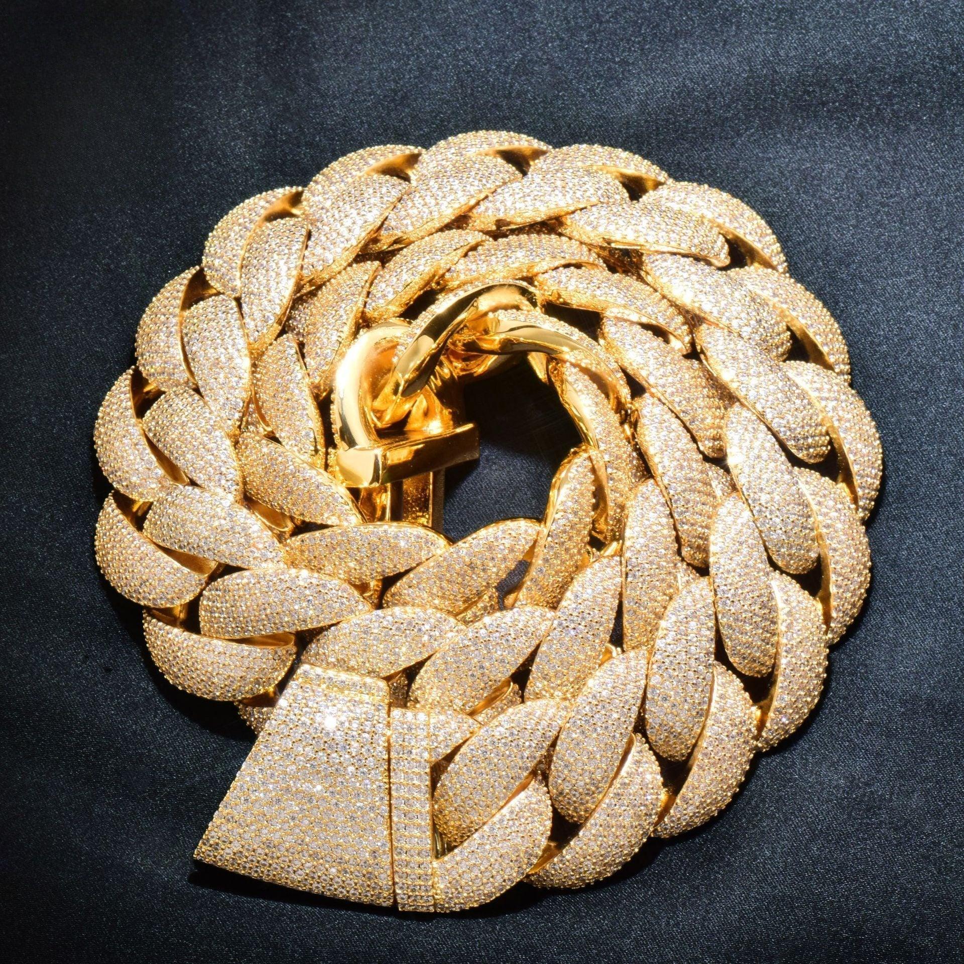 20mm Iced Out Crescent Clasp Cuban Chain with Copper & Zircon - CaratixJewelry