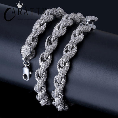 CARÁTIX Gold Twist Rope Chain Necklace – Micro Pave CZ Iced Out Hip Hop Bling Jewelry for Men | Round Link Rapper Gift