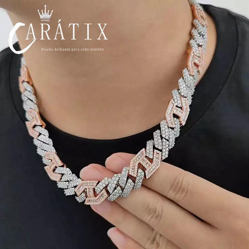 CARÁTIX 15MM Two-Tone Cuban Link Chain Necklace – Hip Hop Jewelry with Shiny Stones for Men & Women