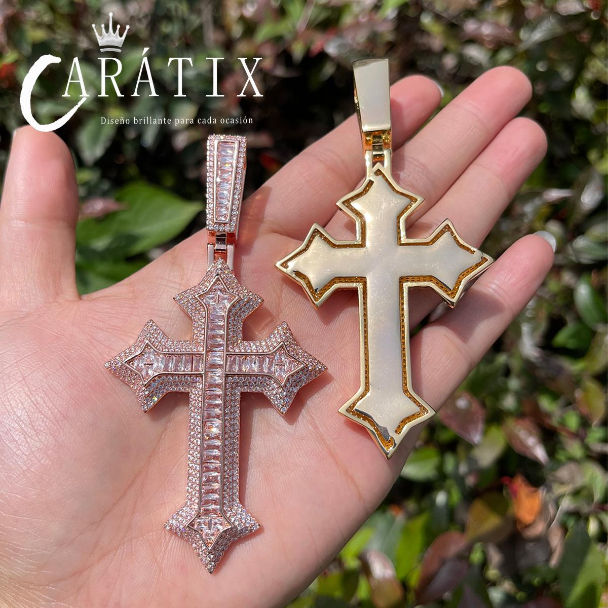 CARÁTIX Bubble Letter Iced Out Cross Necklace – Copper Hip Hop CZ Jewelry for Men & Women