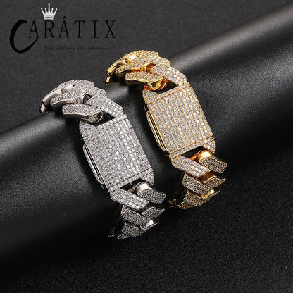 CARÁTIX 20mm 3-Row Rhombus Cuban Chain | CZ Iced Out Hip Hop Necklace for Men (7"–24")