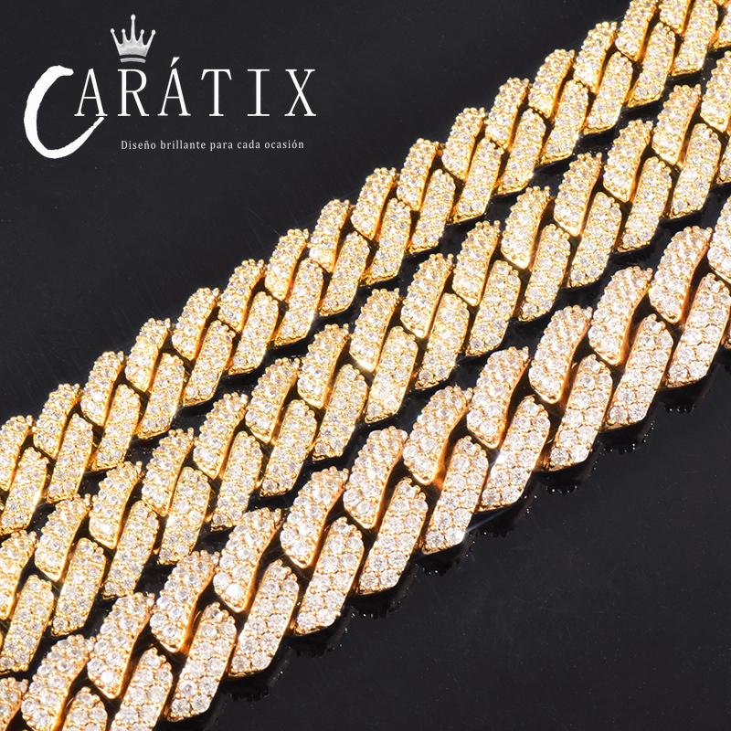 CARÁTIX 8mm/10mm/12mm Rhombus Cuban Link Chain Set – 5A+ CZ Iced Out Hip Hop Bling Necklace & Bracelet Jewelry for Men | Gift Idea