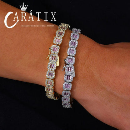 CARÁTIX - Women Dainty Cluster Tennis Necklace Bling  Pink Cz Matching Clear Rectangle Cubic Zirconia Tennis Chain Men Valentine's Day Gift for Men & Girls & Boys Mothers' Day Gift #Springtok