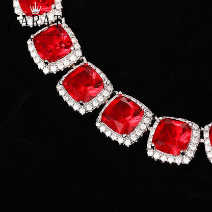 CARÁTIX Blue & Red CZ Tennis Chain | 10mm Iced Out Square Hip Hop Necklace for Men & Women