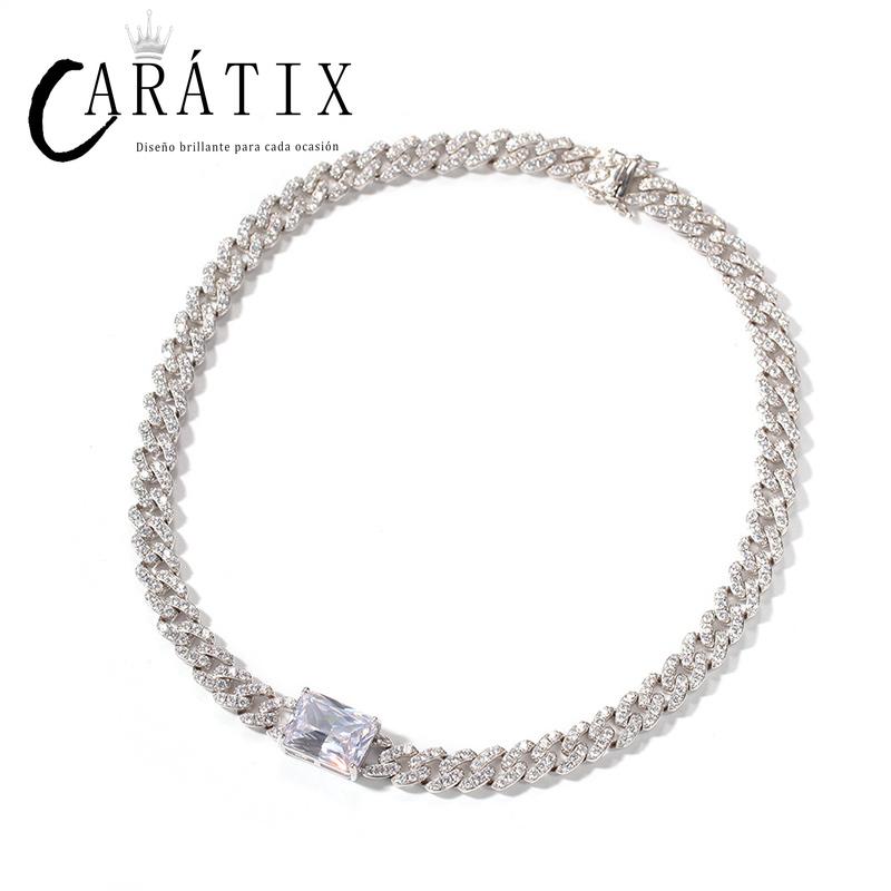 CARÁTIX Heart & Square CZ Iced Out Cuban Link Chain Necklace – AAA+ Claw Setting Hip Hop Bling Jewelry for Men & Women | Gift