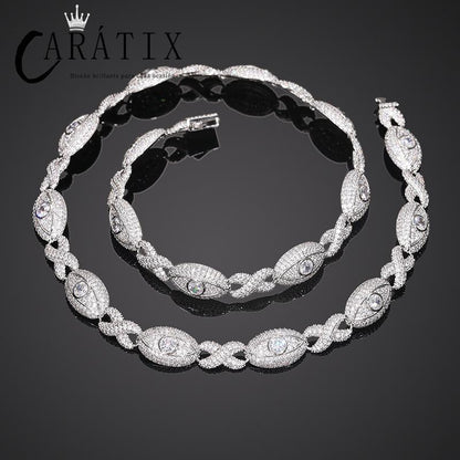 CARÁTIX 5A+ CZ Iced Out Eyes Cuban Link Chain Necklace – Infinity Hip Hop Bling Jewelry for Men & Women | Unisex Rapper Gift